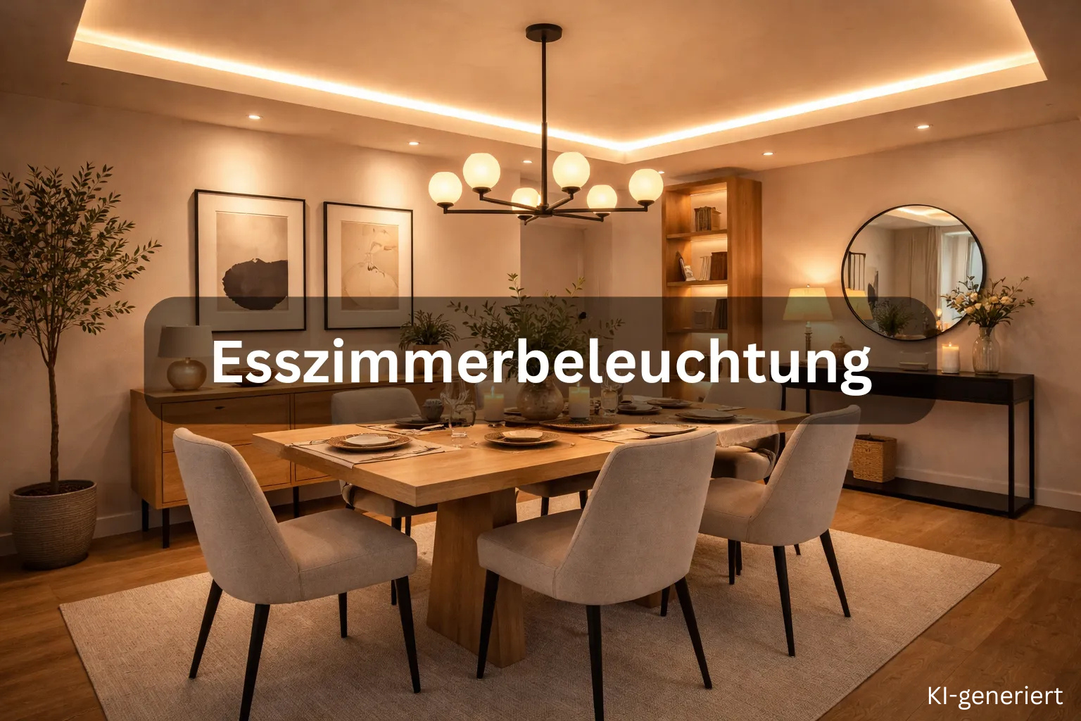 Esszimmerbeleuchtung mit LED Streifen als indirekte Beleuchtung an der Decke über dem Esstisch für gemütliches Licht