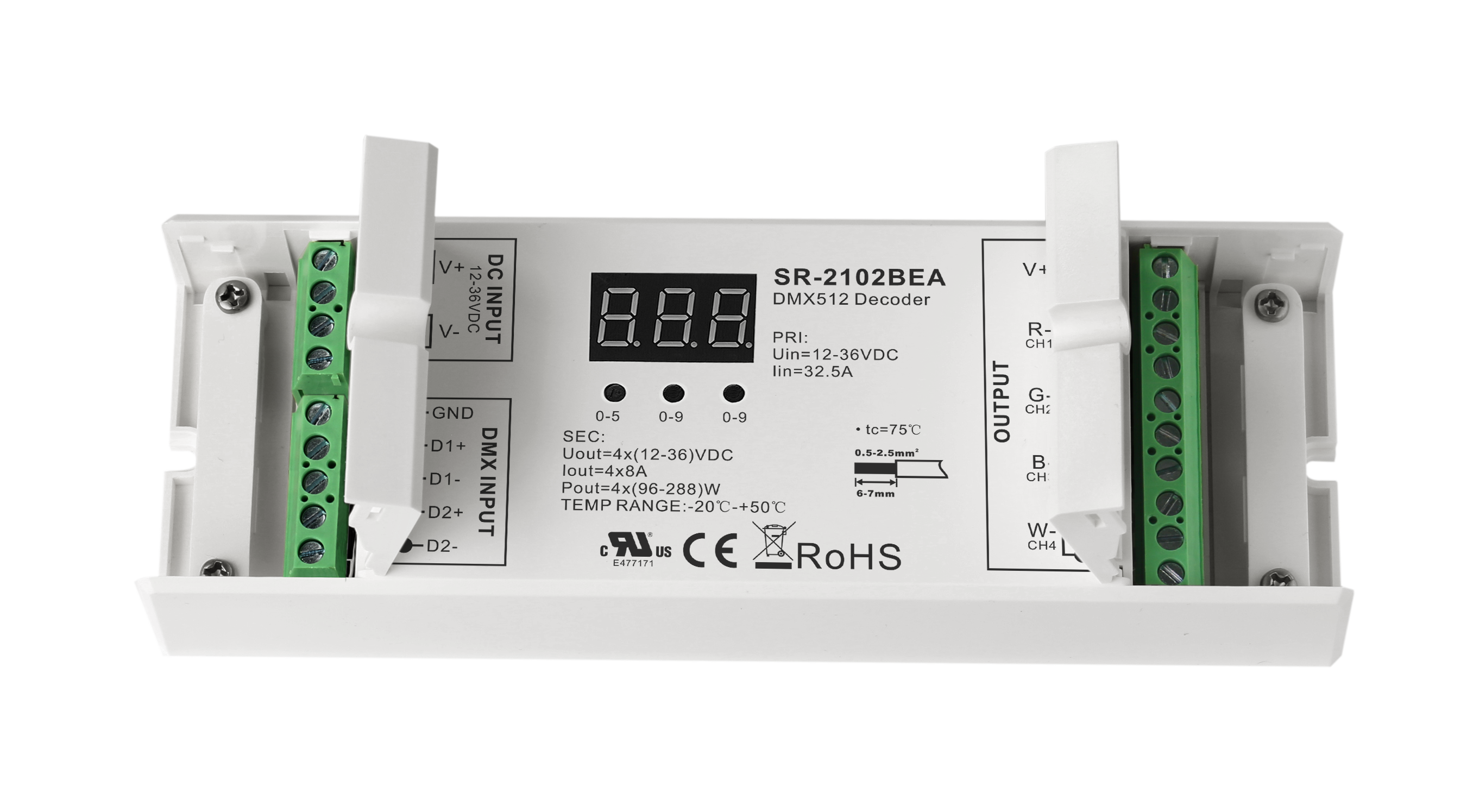 SR-2102BEA DMX512 Controller mit Schraubklemmen und 2 DMX-Anschlüssen für Daisy-Chain Verkabelung