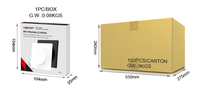 MiBoxer K2 Mini CCT Fernbedienung Schwarz Lieferumfang – Fernbedienung mit magnetischer Wandhalterung und Zubehör