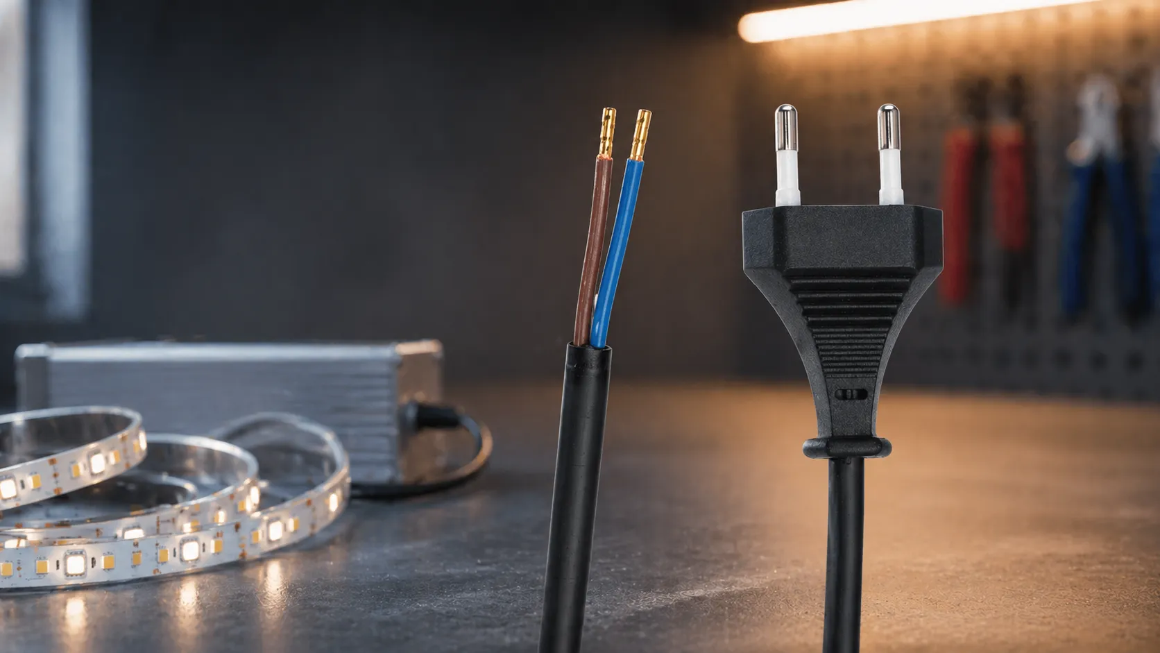 Anschlusskabel für LED Netzteil mit 230V Stecker und offenem Kabelende