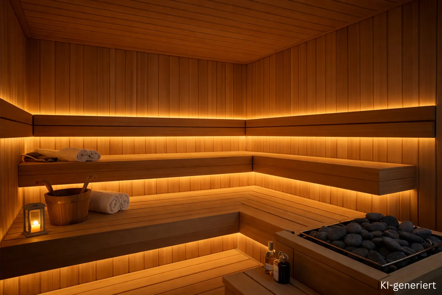 Rückenlehnenbeleuchtung in der Sauna – LED Streifen hinter den Holzleisten