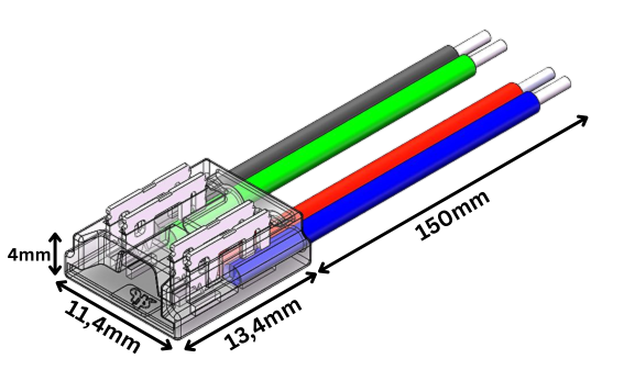LED Strip-zu-Kabel Schnellverbinder – 4-polig, 10 mm, lötfrei, mit 15 cm Kabel – SK-LED LED Strip-zu-Kabel Schnellverbinder 4-polig, lötfrei – für 10 mm COB LED-Streifen mit 15 cm Anschlusskabel – ideal für RGB Anwendungen – werkzeugfreie Verbindung für saubere LED-Installationen – SK-LED