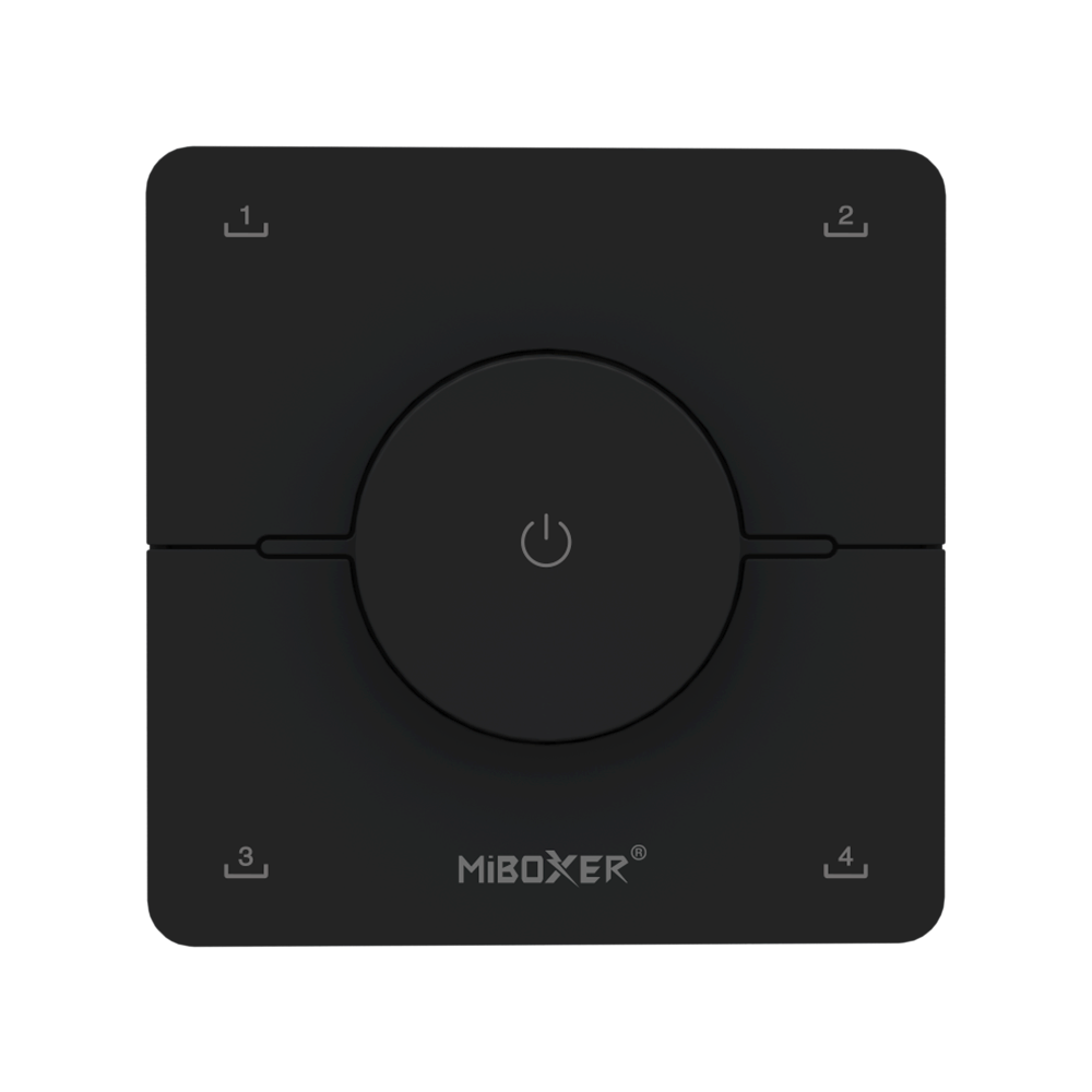 MiBoxer K0 CCT Drehregler Wandfernbedienung schwarz – 2,4 GHz Funk, 1 Zone, 4 Szenenspeicher, magnetische Wandhalterung, batteriebetrieben
