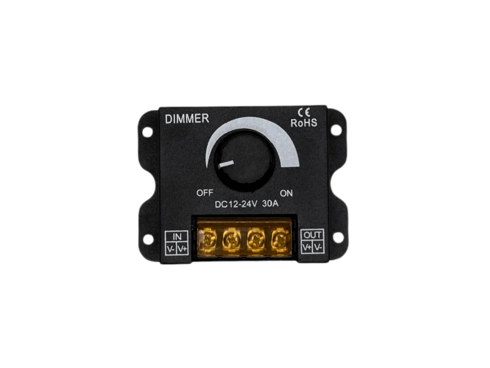 LED Dimmer 12V 24V DC – 1-Kanal Drehdimmer bis 30 A, Konstantspannung für leistungsstarke LED-Streifen