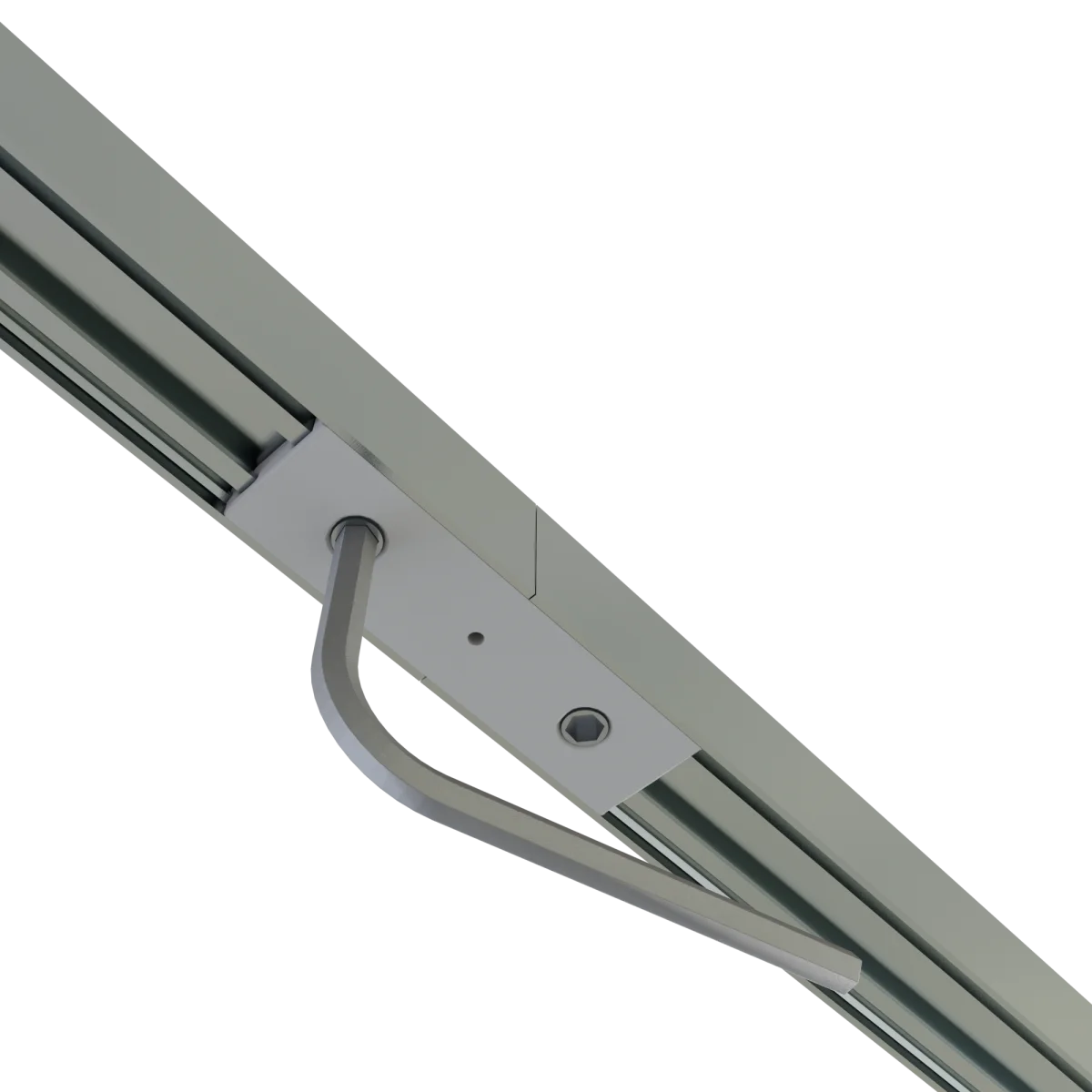 Geradverbinder EXO-A2 montiert mit Halteklammer – Nahaufnahme PETG-Geradverbinder 180° im LED Einbauprofil EXO-A2 montiert – Nahaufnahme der Verbindungsstelle mit Halteklammer an der Profilunterseite
