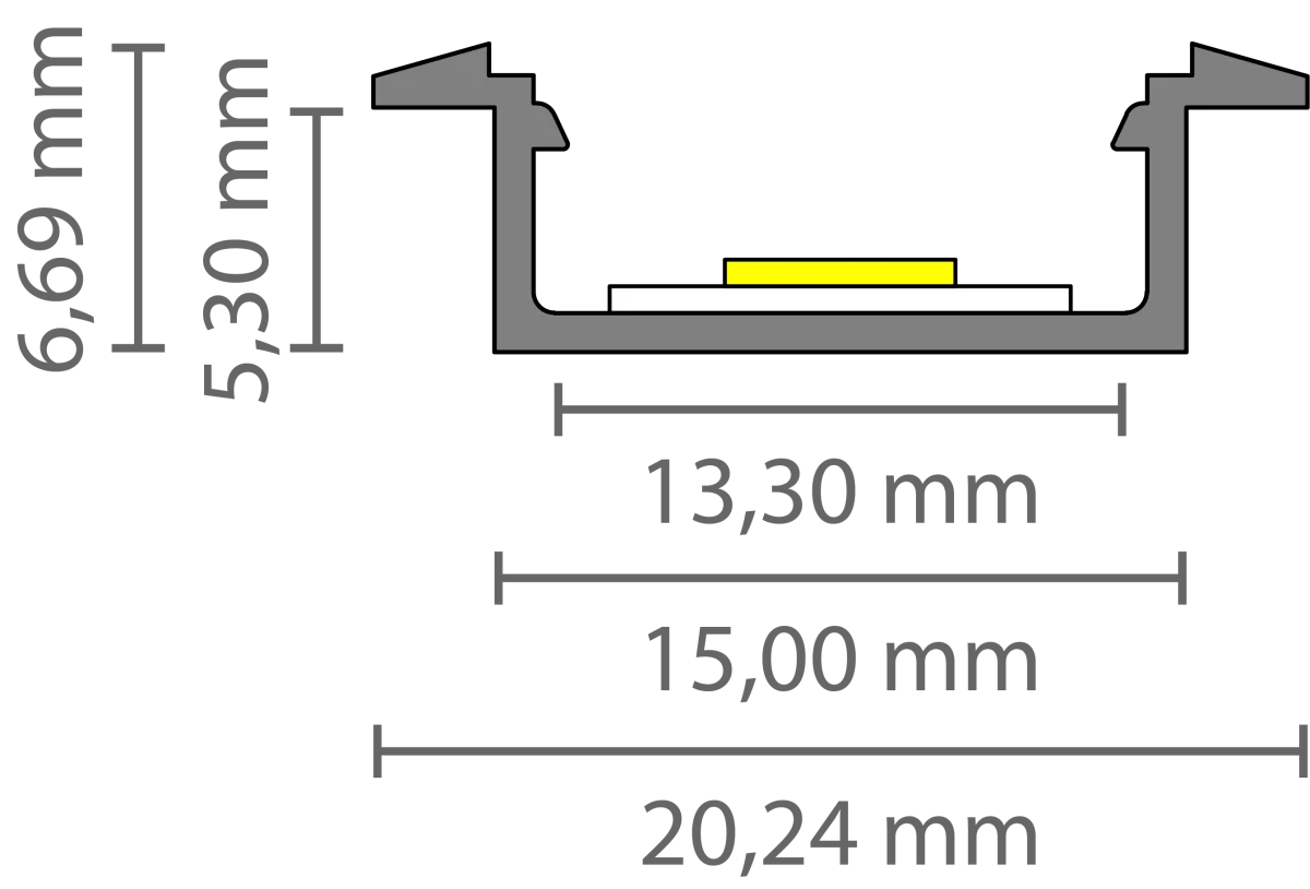 Flaches LED Alu Einbauprofil 2m Exo-A1F-13 (13mm) –| Flaches Aluminiumprofil für LED-Strips