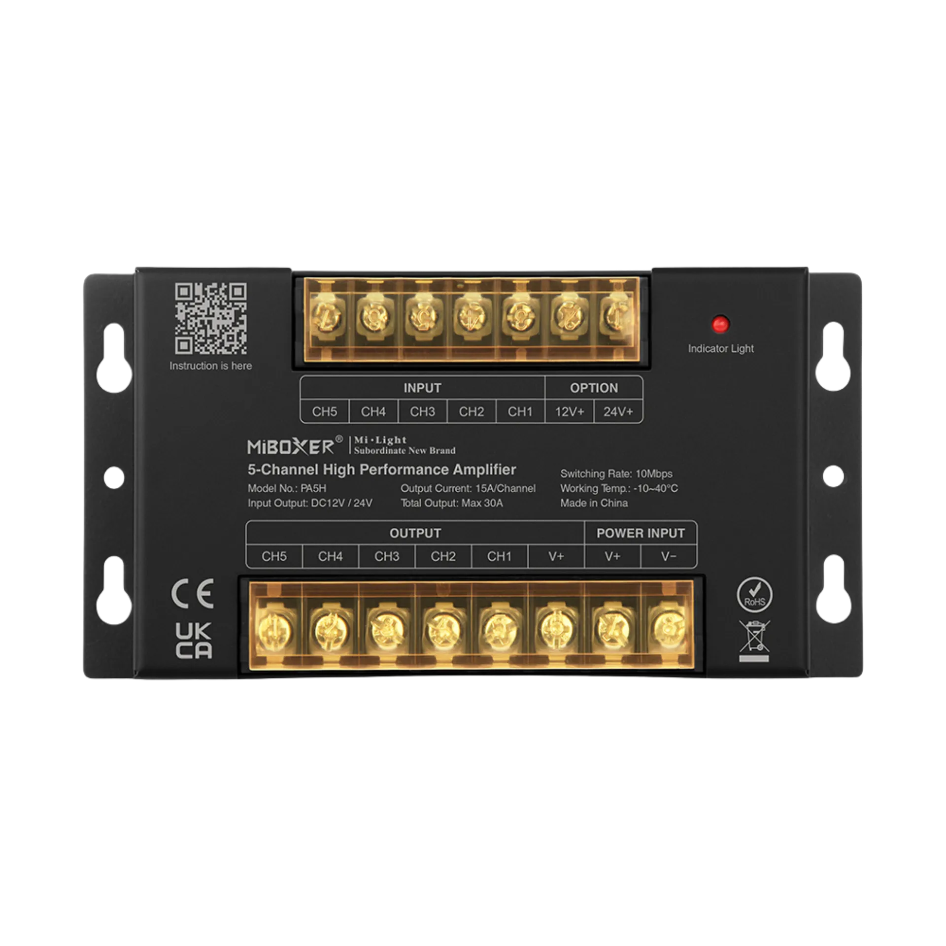 Miboxer PA5H – 5-Kanal LED Power-Repeater, 30A, 12–24V Signalverstärker für RGBCCT, RGBW & RGB LED Streifen