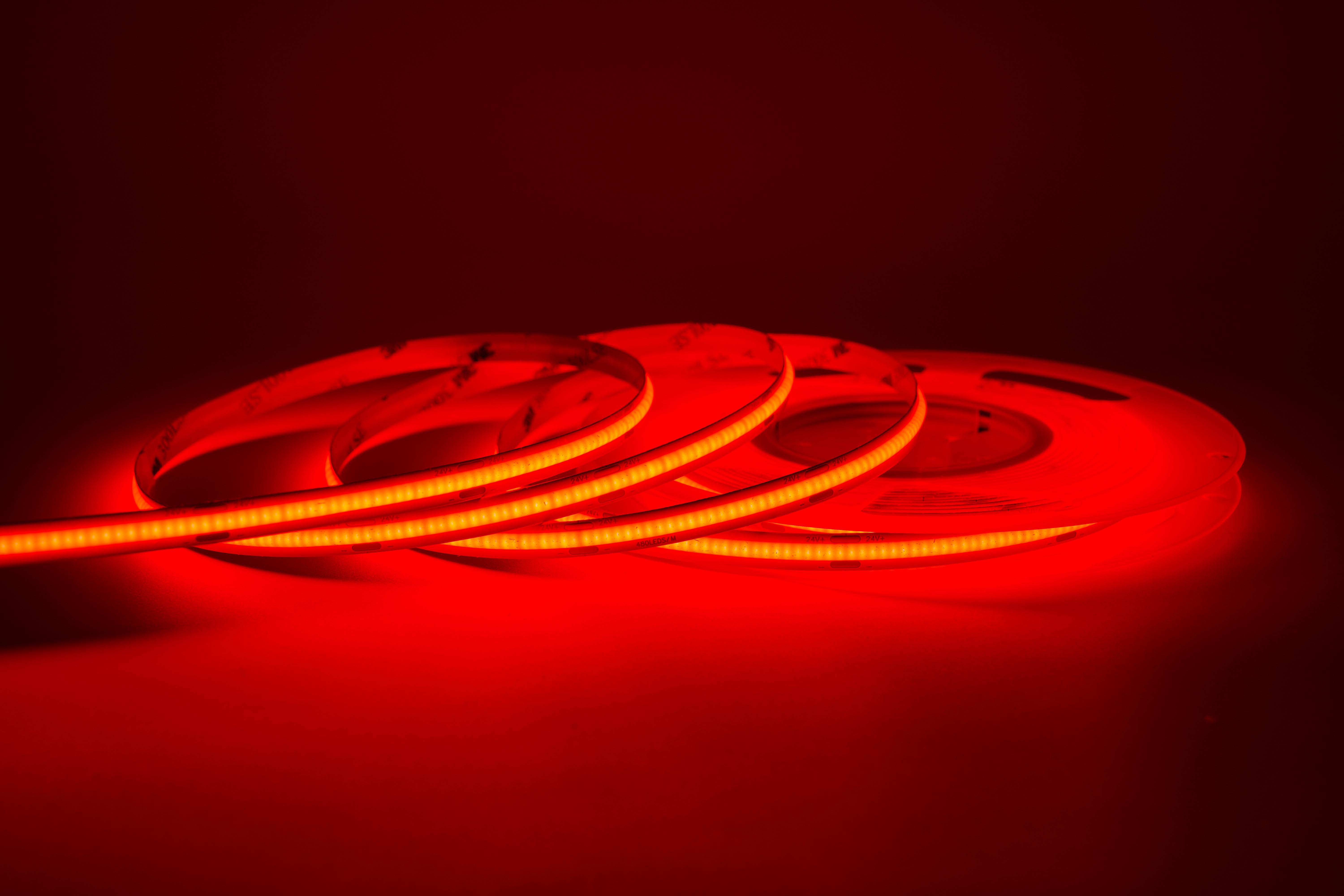 COB LED Streifen 24V – 480 LEDs/m – 8 mm – 10W/m – Rot – IP33 – homogener Lichtstreifen