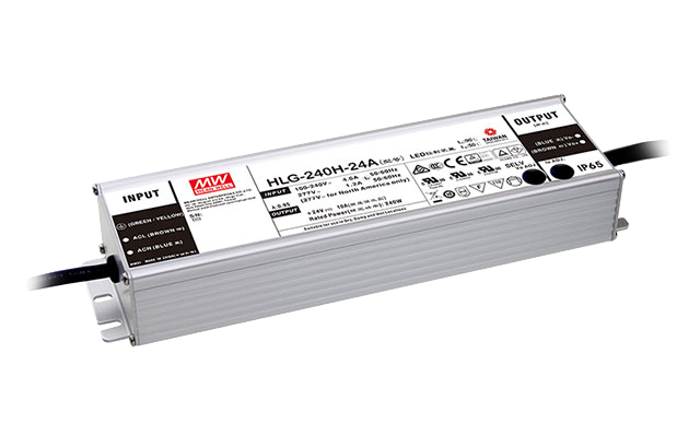Mean Well HLG-240H-24A LED Netzteil 24V DC 240W – IP65 Aluminiumgehäuse, Konstantspannung und Konstantstrom, TÜV CE UL zertifiziert, lüfterlos, für professionelle LED Installationen