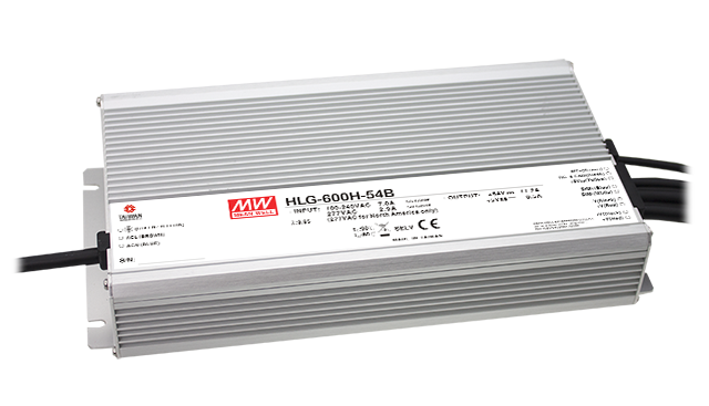 Mean Well HLG-600H-24A LED Netzteil 24V 600W – IP65 Aluminiumgehäuse, Konstantspannung und Konstantstrom per Poti einstellbar, lüfterlos, TÜV CE, für industrielle LED-Installationen