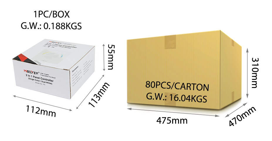 MiBoxer P0 LED-Wandpanel – 2in1 Drehregler für CCT & einfarbige LEDs, 12–48 V, 12 A, Funksteuerung