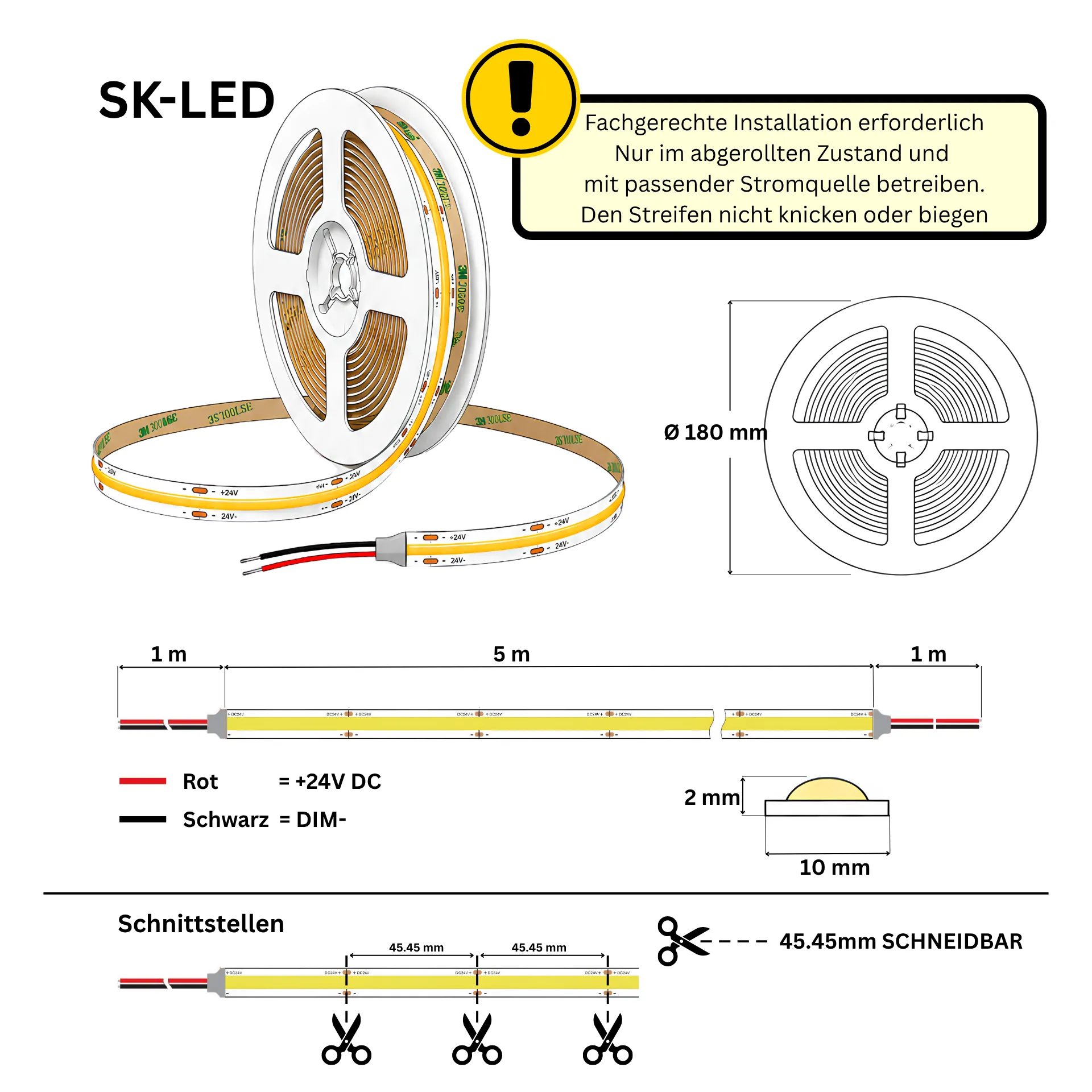 COB LED Streifen 10 mm – 528 LEDs/m, 24V, 14W/m, 1600 lm/m, 5m – Neutralweiß 4000K CRI>90, IP33, punktfrei COB LED Streifen 10 mm – 528 LEDs/m, 24V, 14W/m, 1600 lm/m, 5m – Neutralweiß 4000K CRI>90, IP33, punktfrei