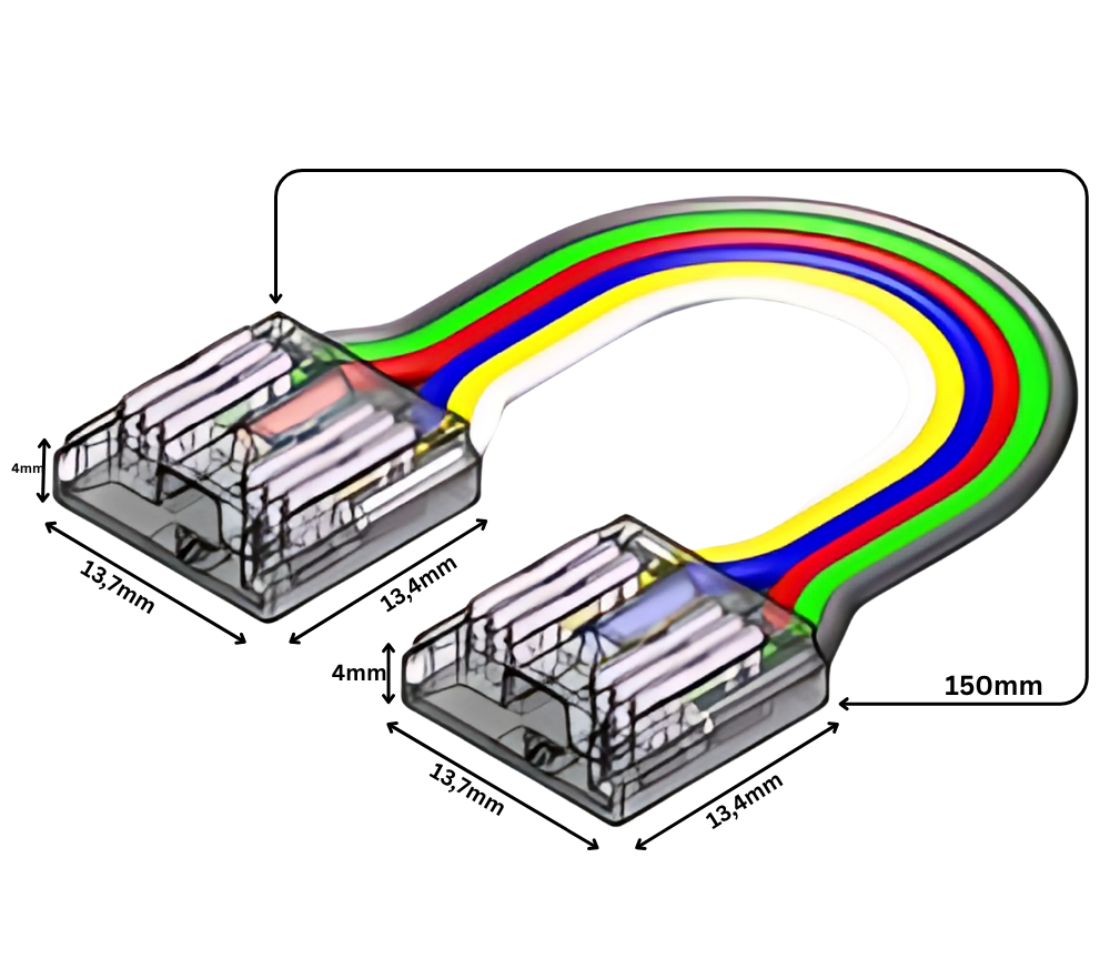 LED Strip-zu-Strip Verbinder – 6-polig, 12 mm, lötfrei mit 15 cm Verbindungskabel für RGBCCT COB LED-Streifen