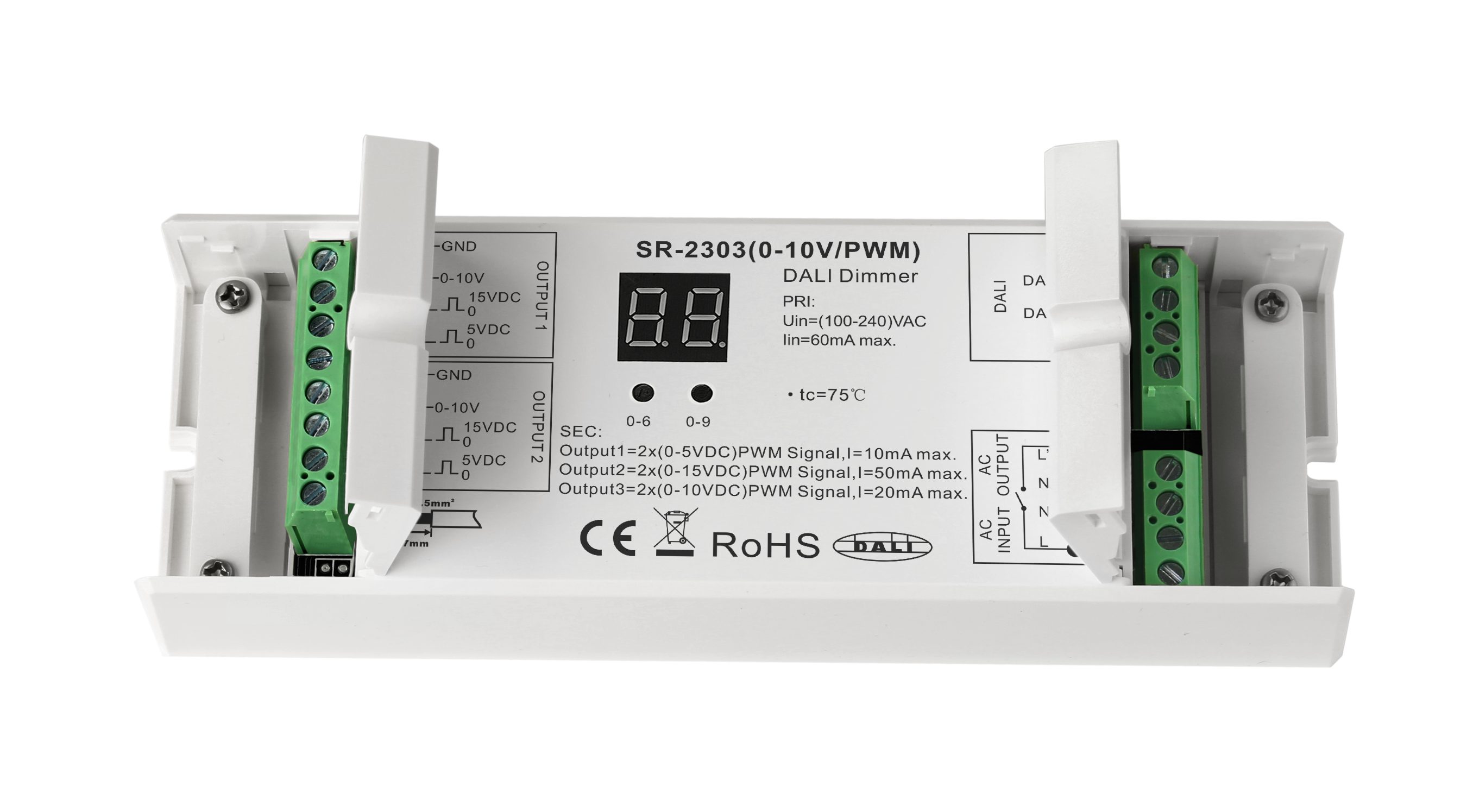 SR-2303 DALI auf 0-10V/PWM Konverter 2-Kanal mit Digital-Display und AC-Relais