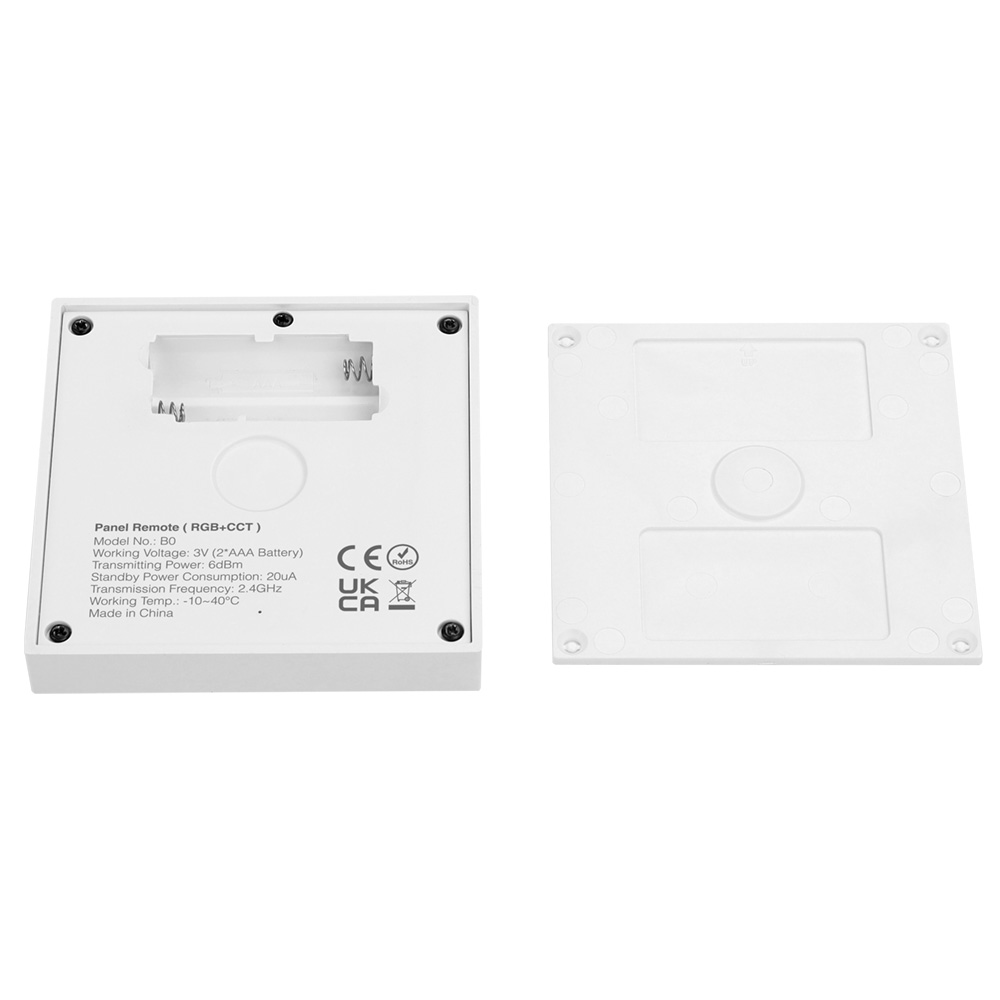 MI-B0 / MiLight B0 RGB+CCT Wandsteuerung Rückseite mit Batteriefach & Magnetplatte | SK-LED MiBoxer MI-B0 / MiLight B0 RGB+CCT LED Wandfernbedienung mit Batteriefach und Magnet-Montageplatte – 2,4 GHz Funkpanel, betrieben mit 2x AAA Batterien, CE und UKCA zertifiziert, Wandsteuerung für MiBoxer und MiLight Systeme