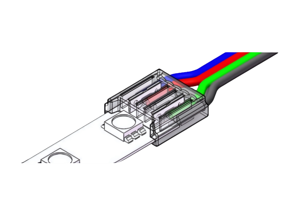 LED Strip-zu-Kabel Schnellverbinder – 4-polig, 10 mm, lötfrei – für RGB LED Streifen – 15 cm Anschlusskabel – SK-LED
