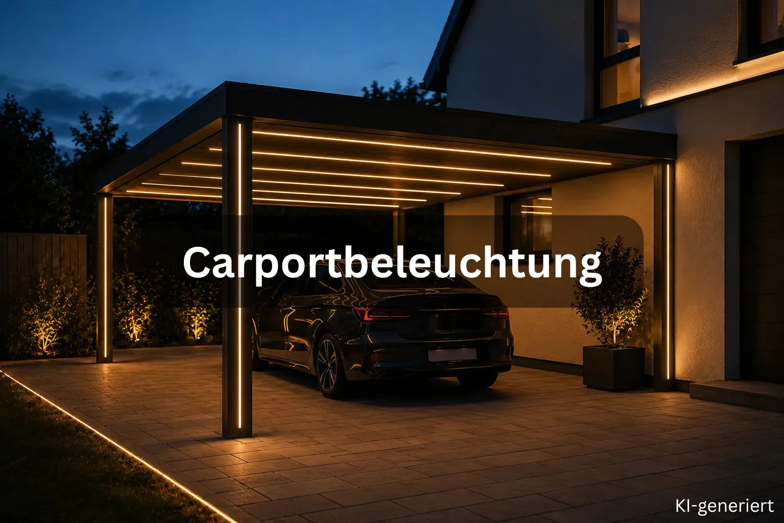 Moderner Carport mit LED Lichtlinien und indirekter Beleuchtung