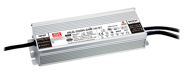 Mean Well HLG-320H-24B LED Netzteil 24V 320W – dimmbar per 1–10V und PWM, IP67 für Innen- und Außenbereich, TÜV- und CE-zertifiziert