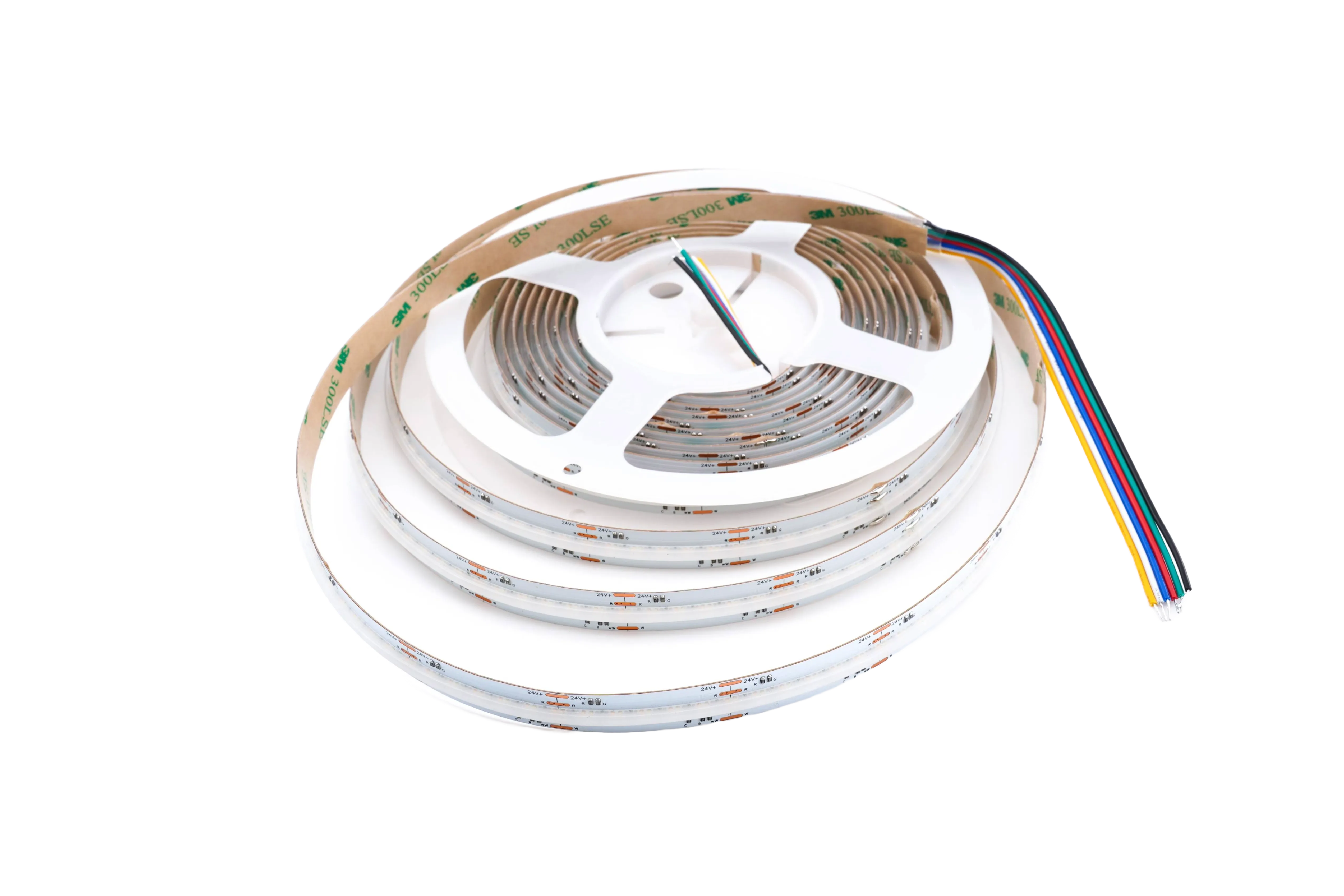 COB RGBCCT LED-Streifen 12 mm abgerollt – Chip-on-Board Lichtband COB RGBCCT LED-Streifen 12 mm abgerollt – Chip-on-Board-Technologie mit 840 LEDs/m für durchgängiges Licht ohne sichtbare Punkte