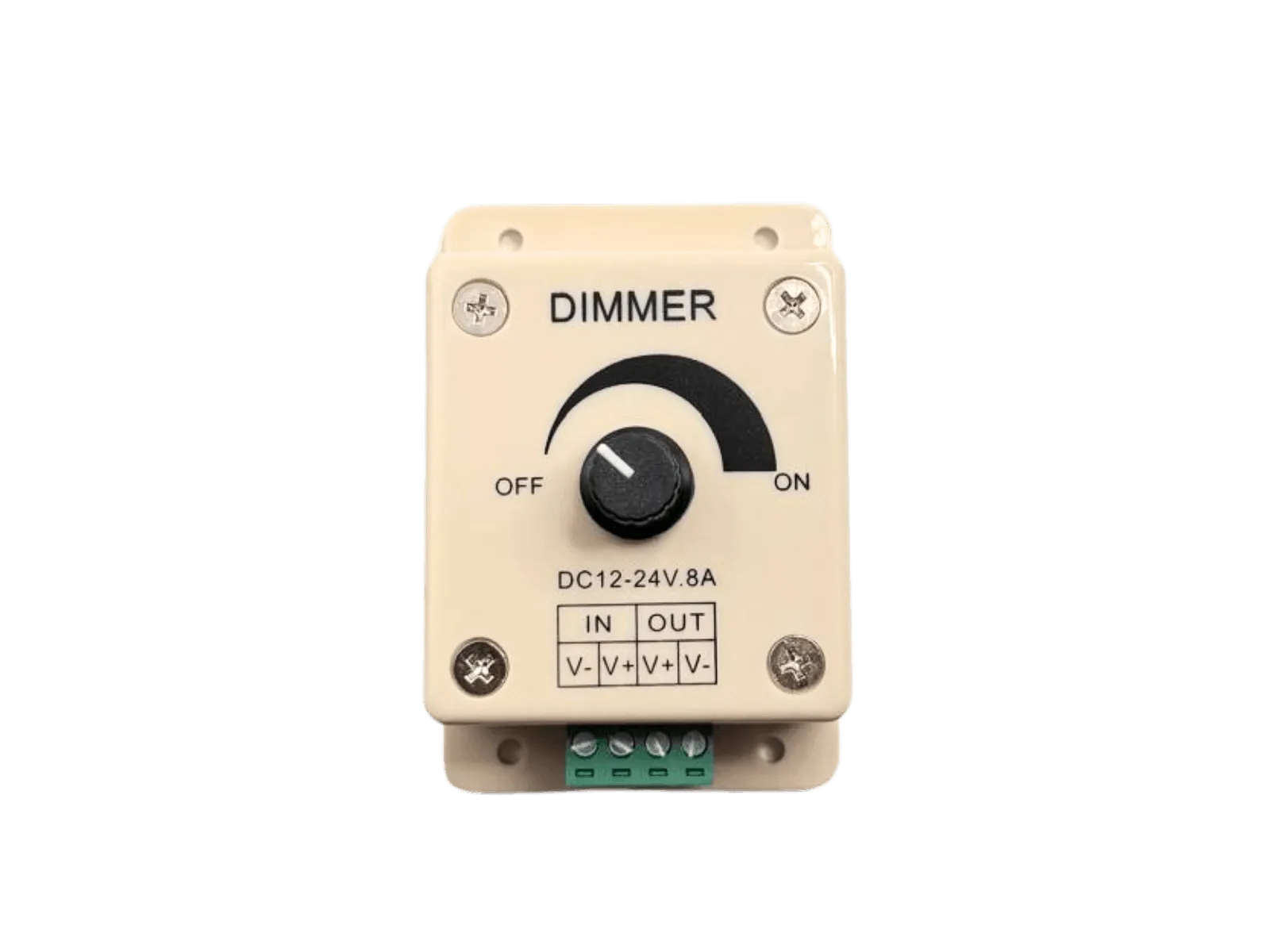 LED Dimmer 12V 24V DC – 1-Kanal Drehdimmer bis 8 A, Konstantspannung für einfarbige LED-Streifen