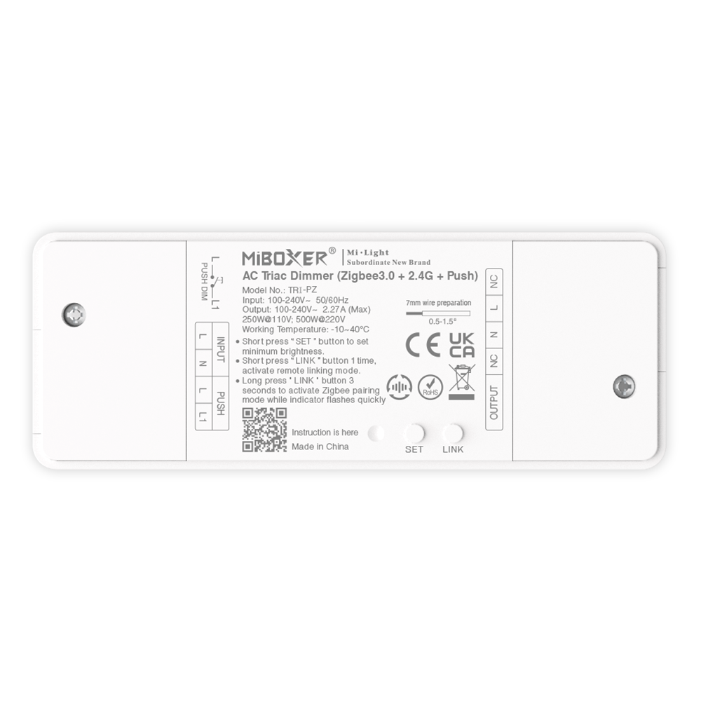 MiBoxer TRI-PZ Zigbee 3.0 LED-Dimmer für 230 V Leuchten – Triac-Dimmer 500W 2,4Ghz, Push