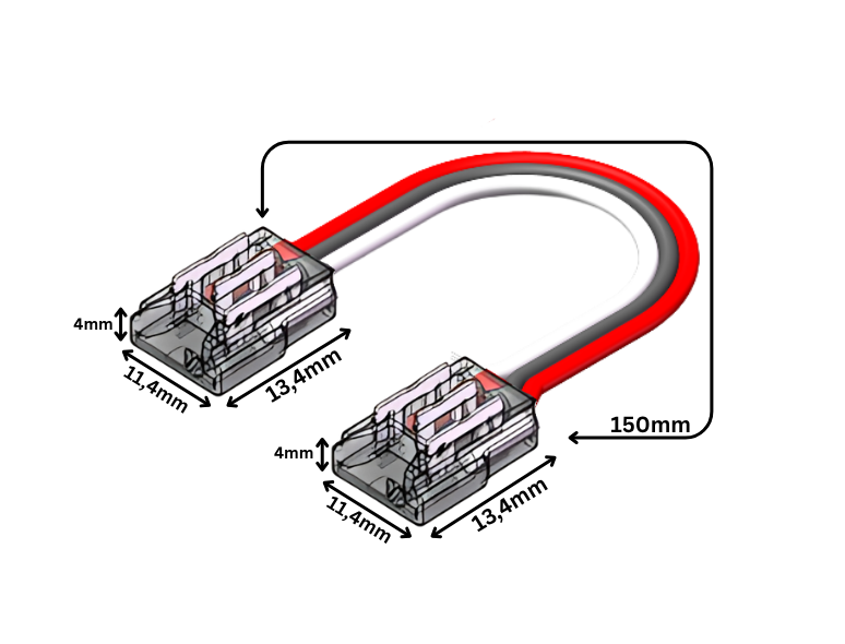 CCT LED Strip to Strip Connector 10 mm – Solderless with 15 cm Link Cable – SK-LED 3-poliger LED Streifen-zu-Streifen Verbinder für 10 mm CCT SMD LED-Streifen – lötfreie Verbindung mit 15 cm Kabel für flexible Lichtinstallationen – SK-LED