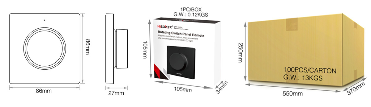 MiBoxer K1 LED Drehregler-Wandfernbedienung – 2,4 GHz, 1 Zone, magnetische Halterung