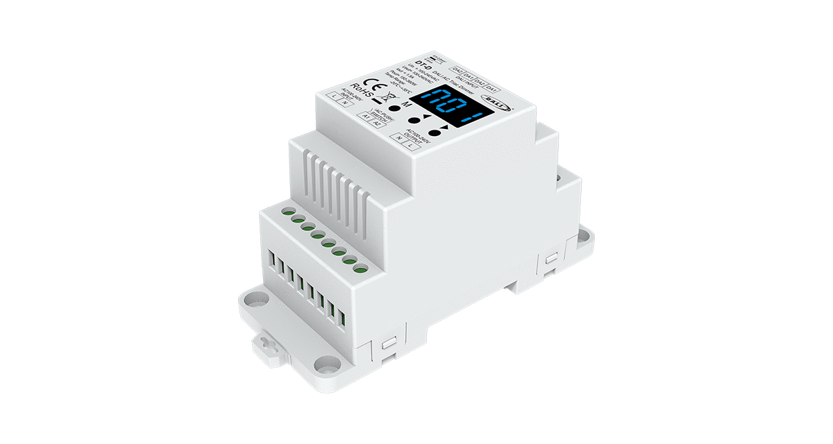 DT-D DALI Triac-Dimmer – 1-Kanal, Phasenanschnitt/-abschnitt, 100–240 V AC, DIN-Hutschiene
