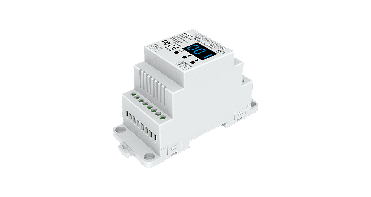 S1-D1 DMX512 Triac-Dimmer – 1-Kanal, Phasenanschnitt/-abschnitt, 100–240 V AC, DIN-Hutschiene