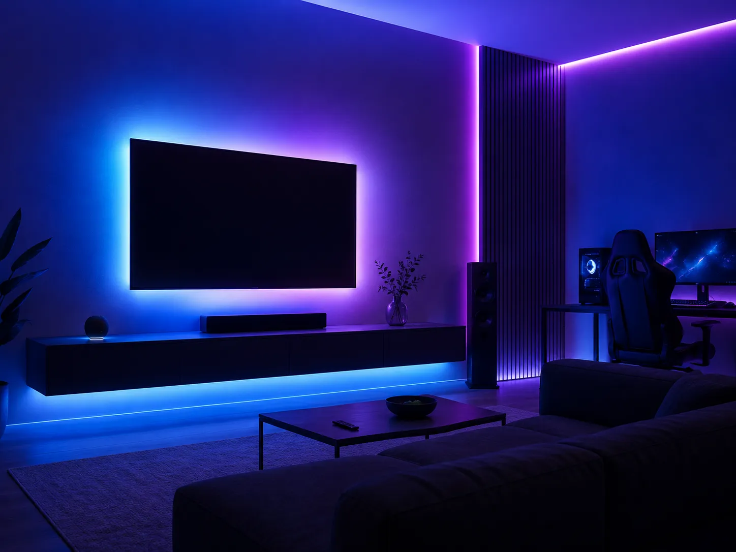 Indirekte LED Beleuchtung smart steuern Indirekte LED Beleuchtung im Wohnzimmer smart per App und Controller steuern