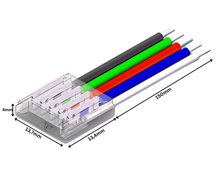 5-poliger LED Strip-zu-Kabel Schnellverbinder für 12 mm SMD RGBW LED-Streifen – lötfreie, präzise Verbindung mit 15 cm Anschlusskabel für professionelle RGBW-Installationen – SK-LED