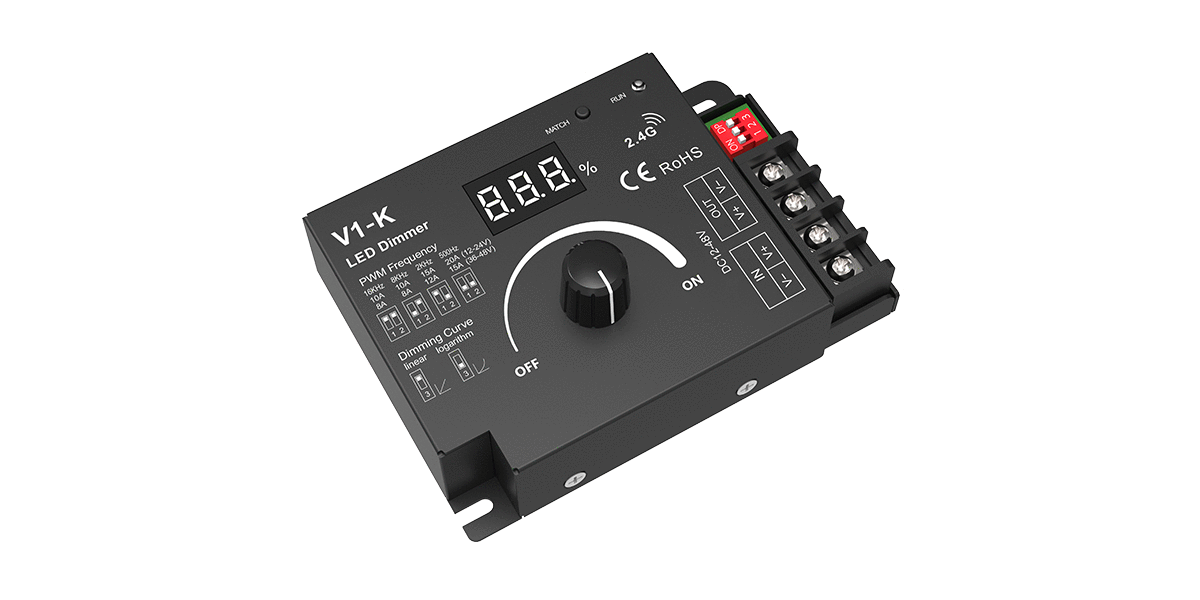 V1-K 1-Kanal LED Dimmer – 12–48 V DC, bis 20 A, Konstantspannung für leistungsstarke LED-Streifen