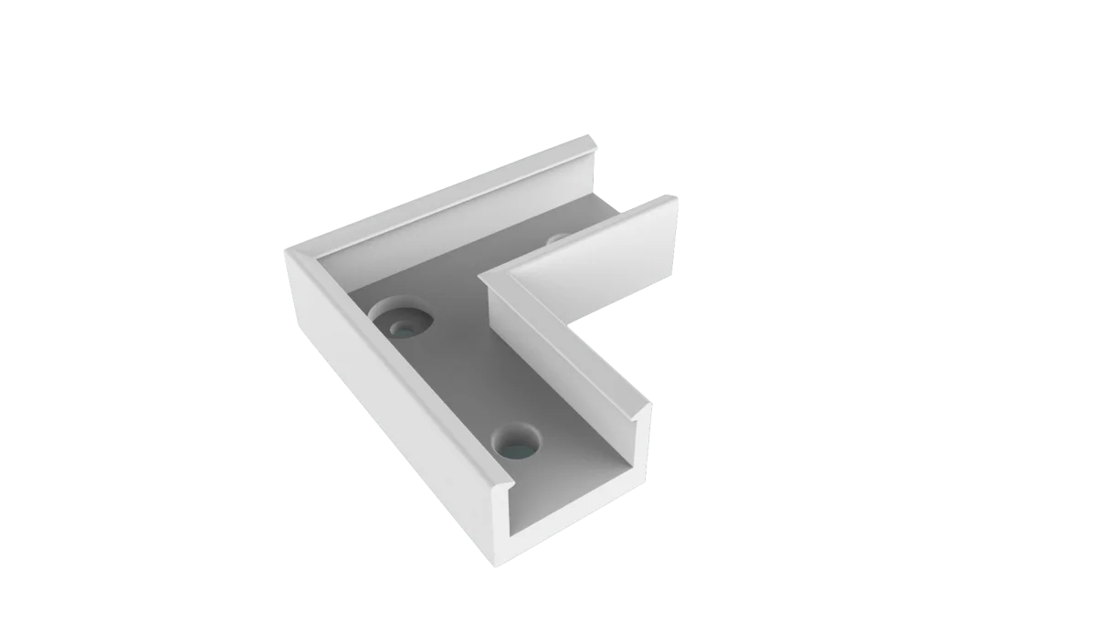 PETG-Eckverbinder 90° für LED Alu-Aufbauprofil EXO-A1-13 – weißes L-förmiges Verbindungsstück mit zwei Montagelöchern für rechtwinklige Profilverbindungen