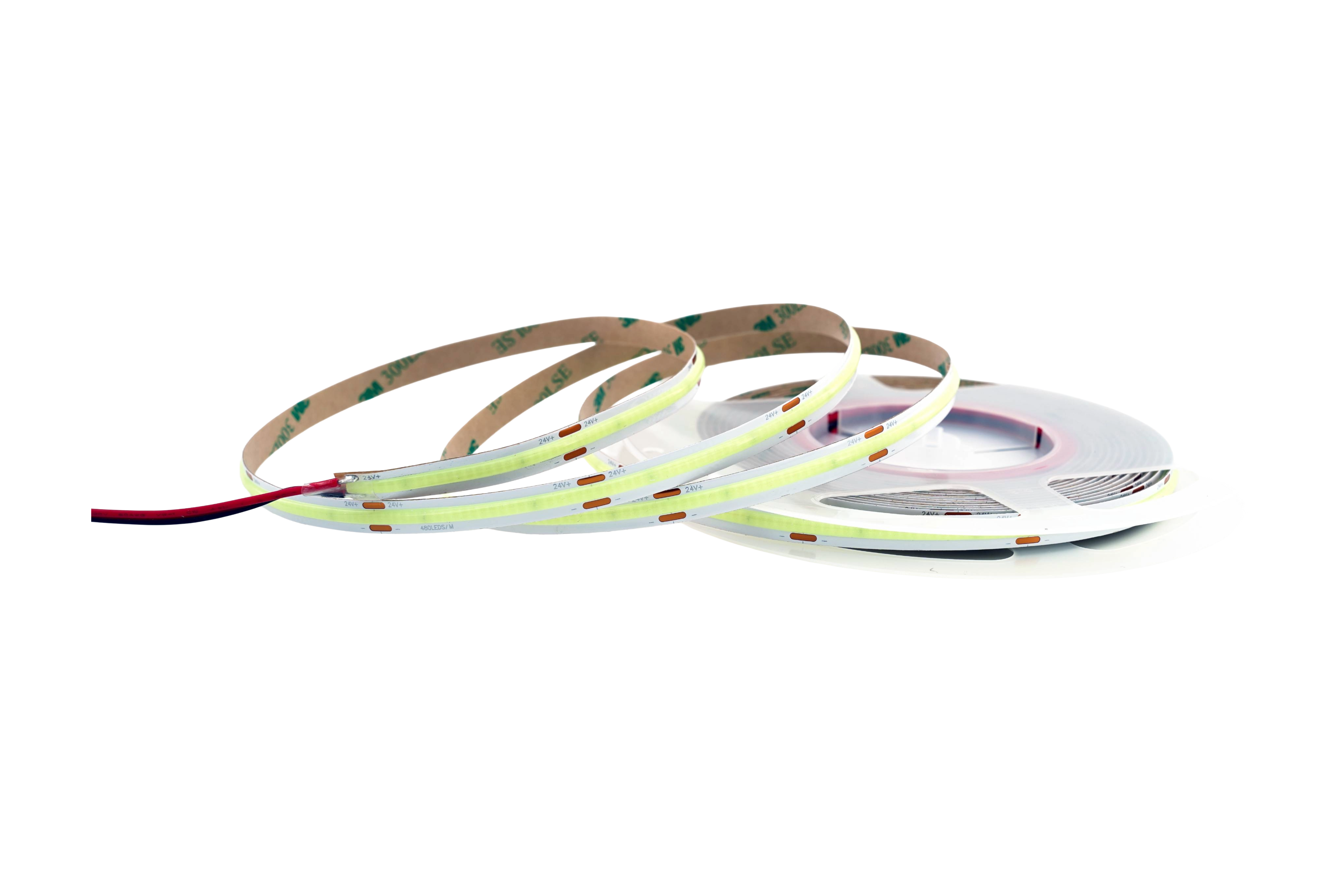 COB LED Streifen 24V – 480 LEDs/m – 8 mm – 10W/m – Hellblau – IP33 – homogener Lichtstreifen