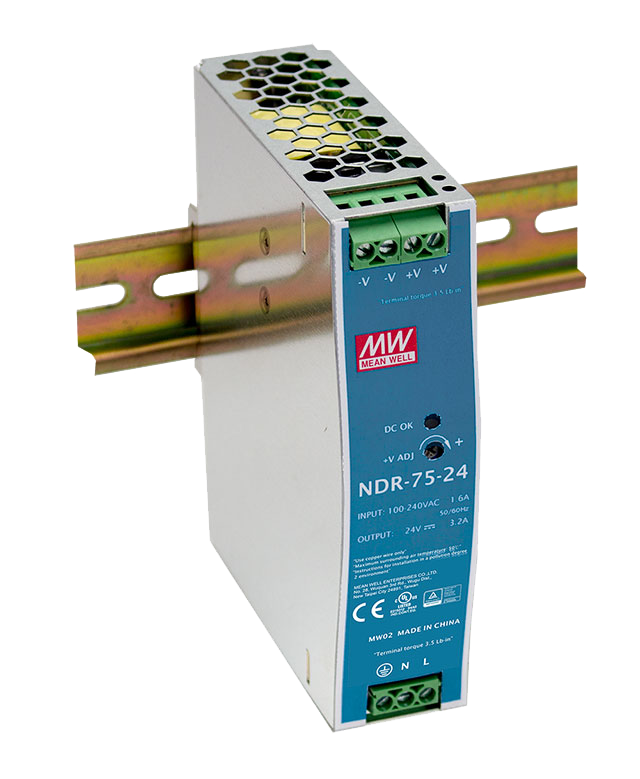 MEAN WELL NDR-75-24 Hutschienen-Netzteil – 24V, 3,2A, 75W, Industriequalität