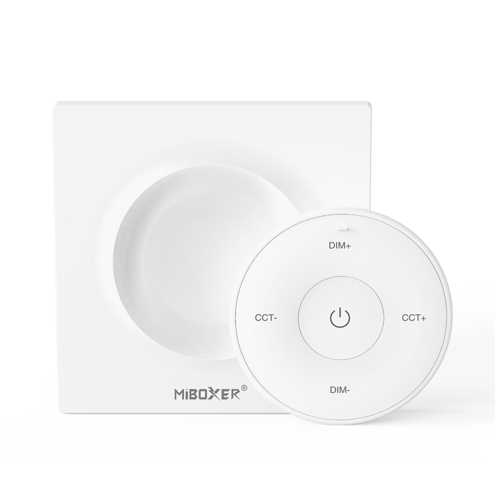 MiBoxer K2 Mini CCT Funkfernbedienung in Weiß – 2,4 GHz, 1 Zone, Helligkeit und Farbtemperatur stufenlos regelbar, magnetische Halterung, Frontansicht