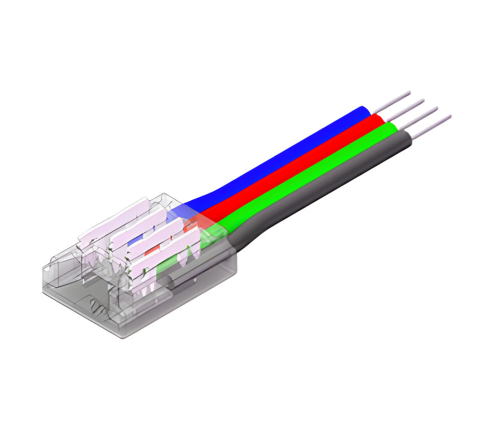 LED Anschlussverbinder für RGB SMD LED Streifen– 4-polig, 10 mm, lötfrei & frei konfigurierbar (ohne Kabel)