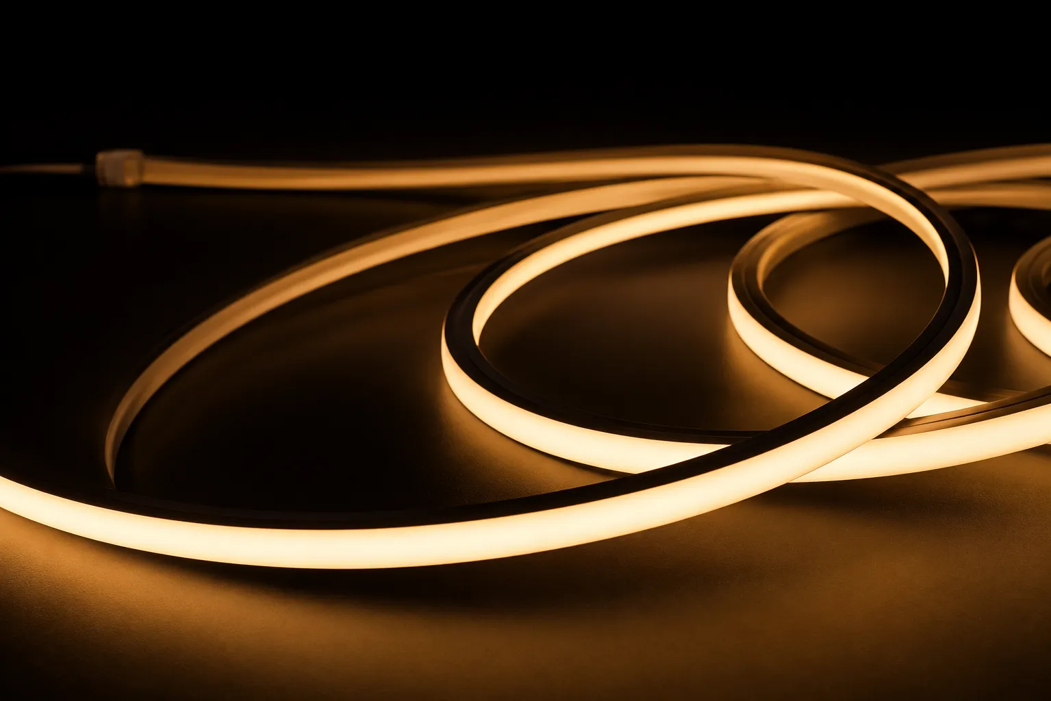 Neon Flex LED Streifen mit homogener Lichtlinie – Warmweiß | SK-LED Warmweiß leuchtender Neon Flex LED Streifen mit homogener Lichtlinie als Symbolbild für flexible Lichtlösungen