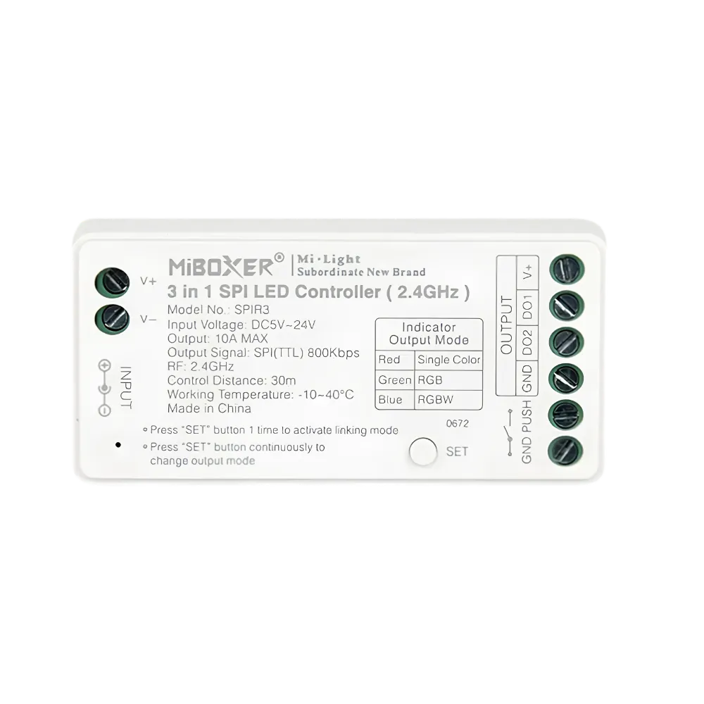 MiBoxer SPIR3 SPI LED Pixel Controller 2.4 GHz, 3-in-1 Einfarbig, RGB und RGBW, 5-24V DC, 10A