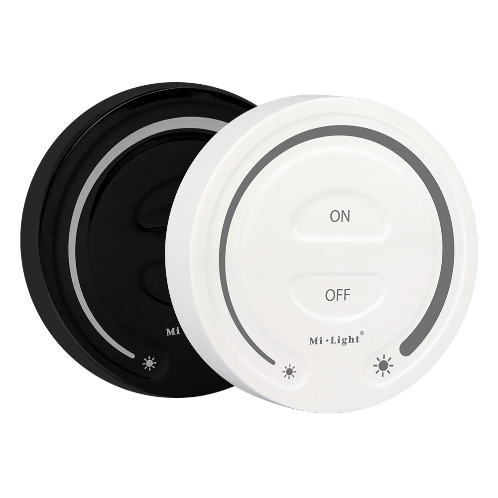 MiBoxer FUT087 Lieferumfang – Fernbedienung in Schwarz und Weiß mit Verpackung, Magnethalterung und Zubehör