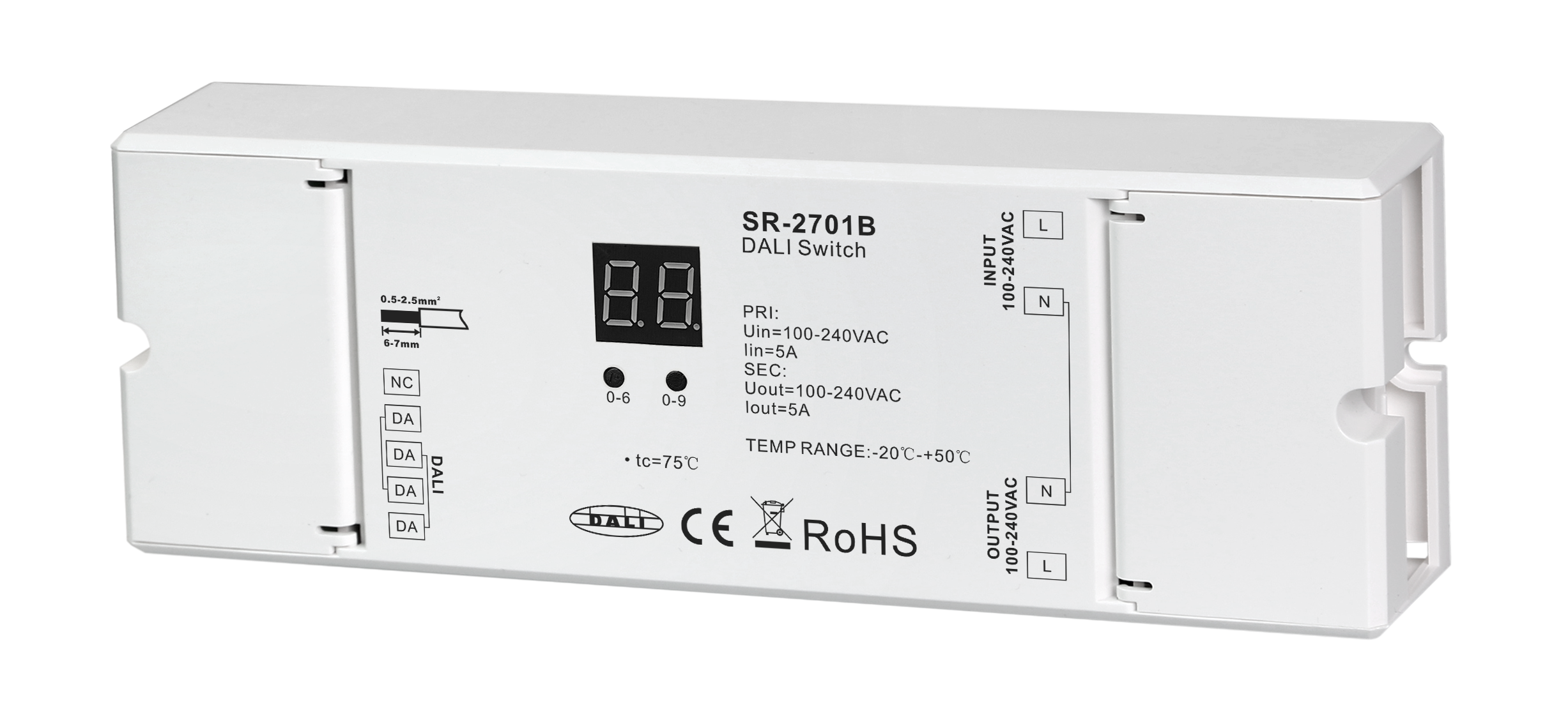 SR-2701B DALI AC Schalter – 1-Kanal Ein/Aus-Controller, 100–240 V, manuelle & automatische Adressierung