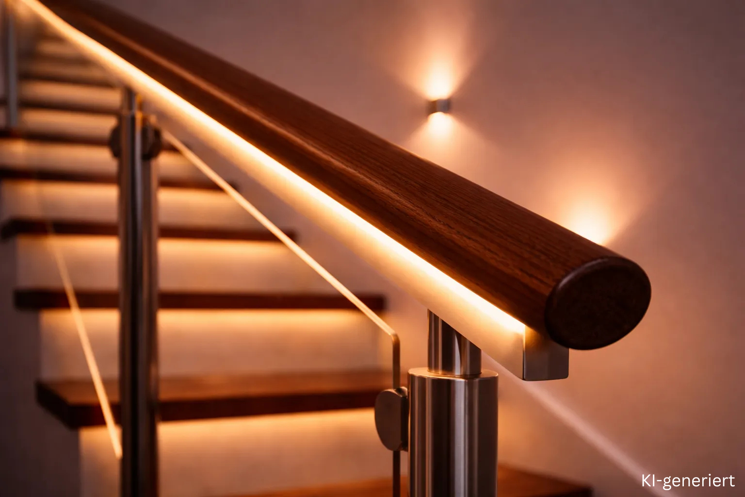 Handlaufbeleuchtung mit LED Streifen als durchgehende Lichtlinie am Geländer