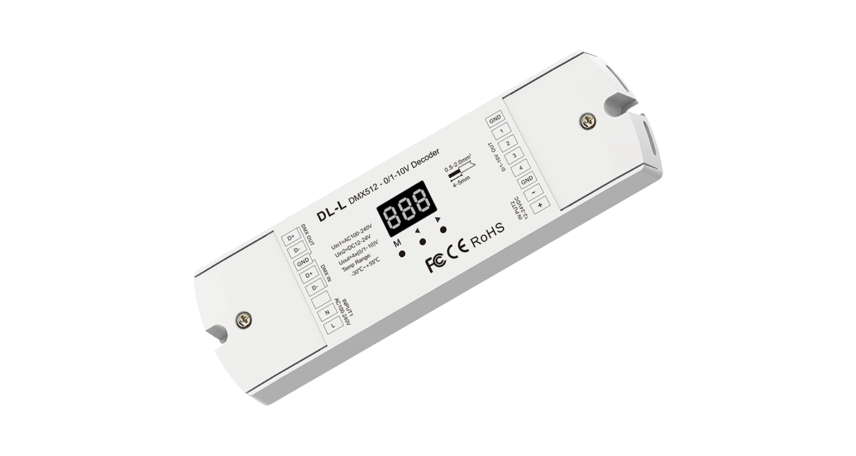 DMX 0 10V Decoder LED Controller DL L DMX 0 10V Decoder LED Controller DL L zur Steuerung von LED Beleuchtung über DMX Signal