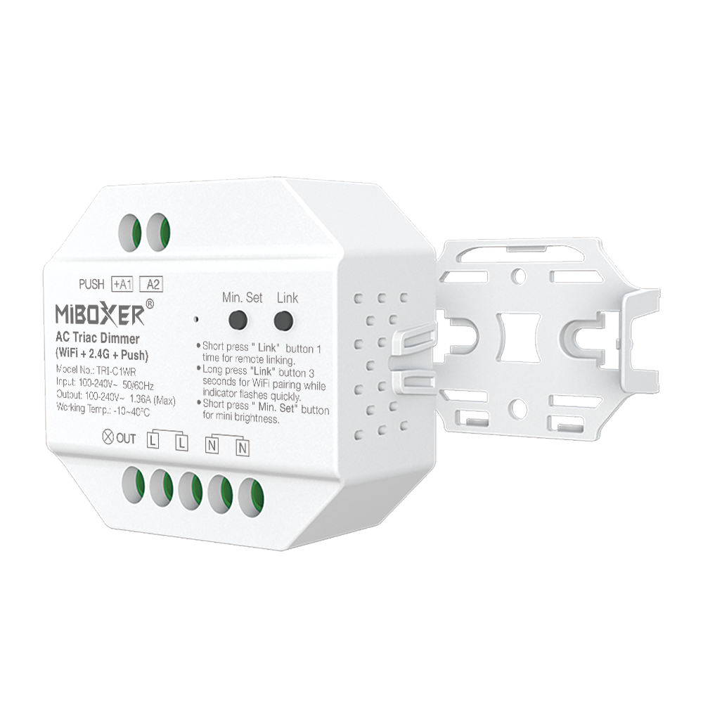 MiBoxer TRI-C1WR WIFI LED-Dimmer für 230 V Leuchten – Triac-Dimmer mit 2,4 GHz Funk & Tastersteuerung MiBoxer TRI-C1WR WIFI LED-Dimmer für 230 V Leuchten – Triac-Dimmer mit 2,4 GHz Funk & Tastersteuerung