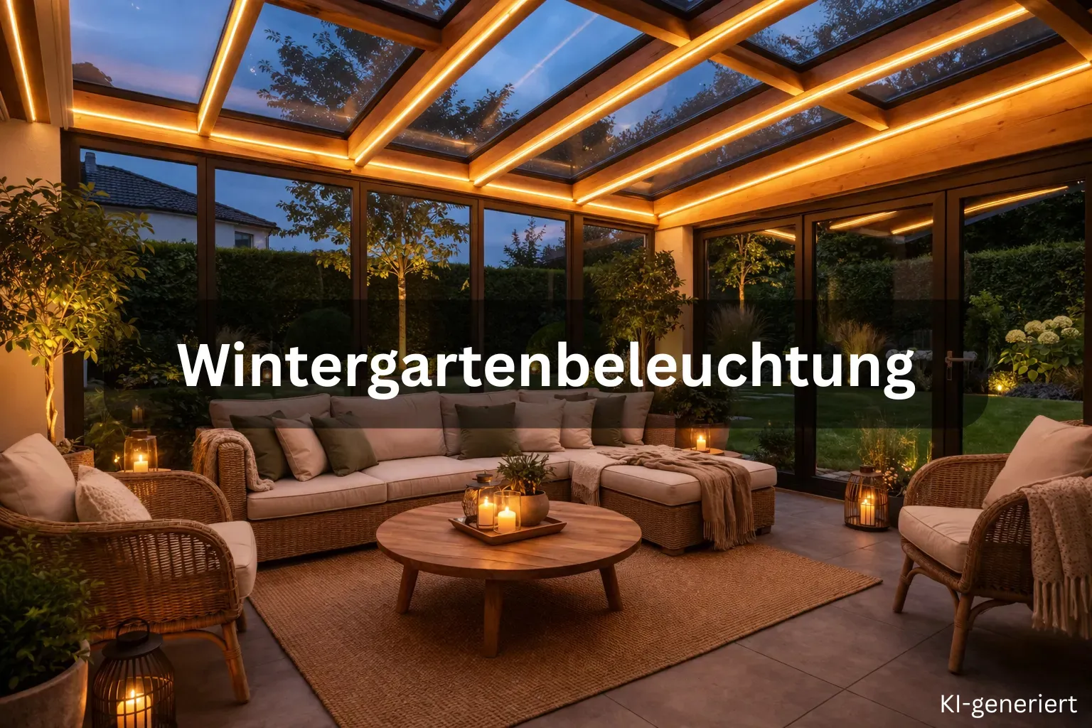 LED Beleuchtung im Wintergarten mit indirektem warmweißen Licht