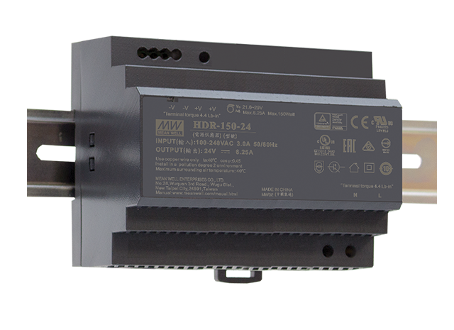 Mean Well HDR-150-24 Hutschienen-Netzteil 24V DC 150W – Ultra Slim DIN-Rail Montage, 90x105x58,4 mm, TÜV-, CE- und UL-zertifiziert, für Schaltschrank und Gebäudeautomation