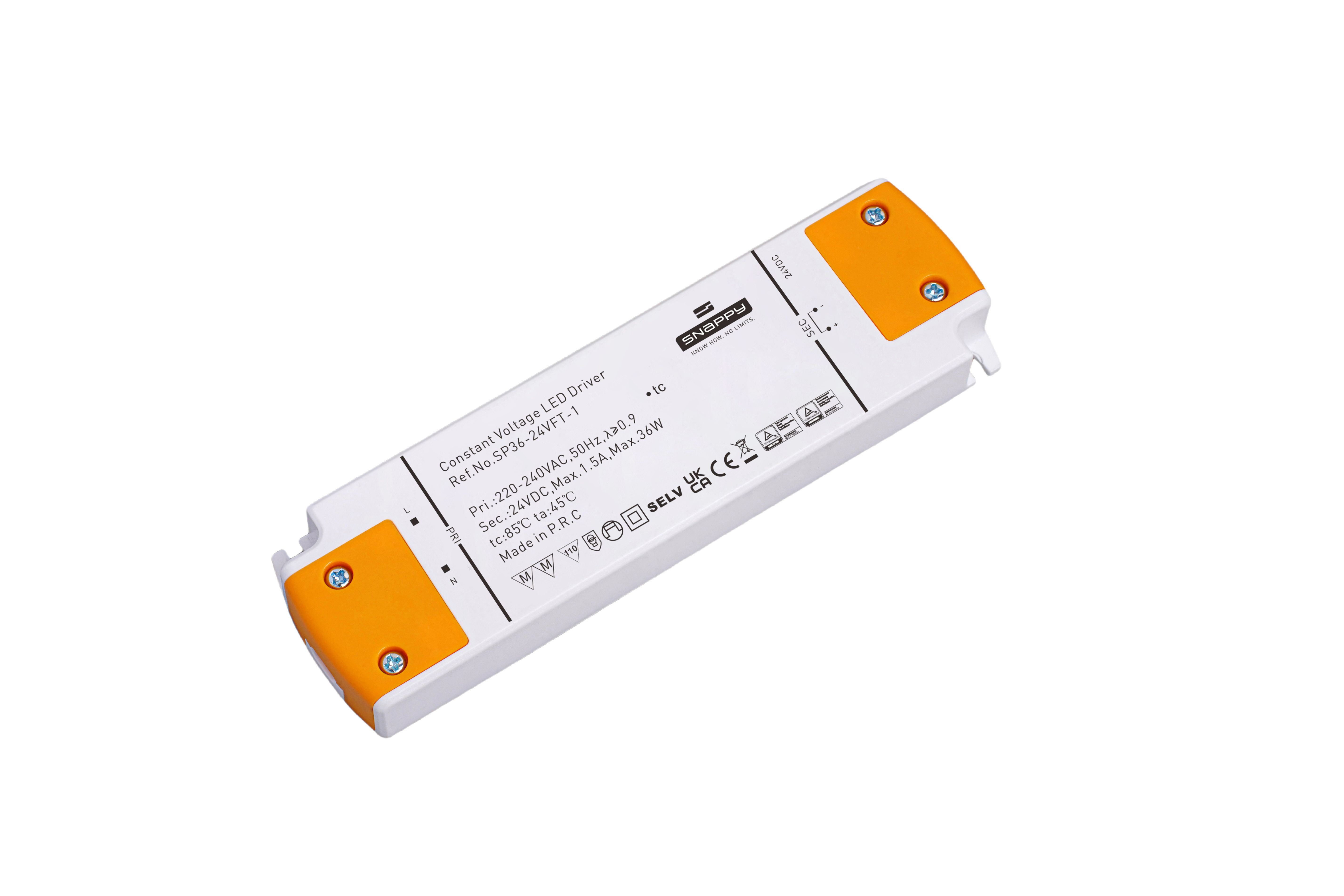 Snappy SP36-24VFT-1 – LED Netzteil 24V 36W, Triac dimmbar, IP20, für Innenbereiche, CE zertifiziert