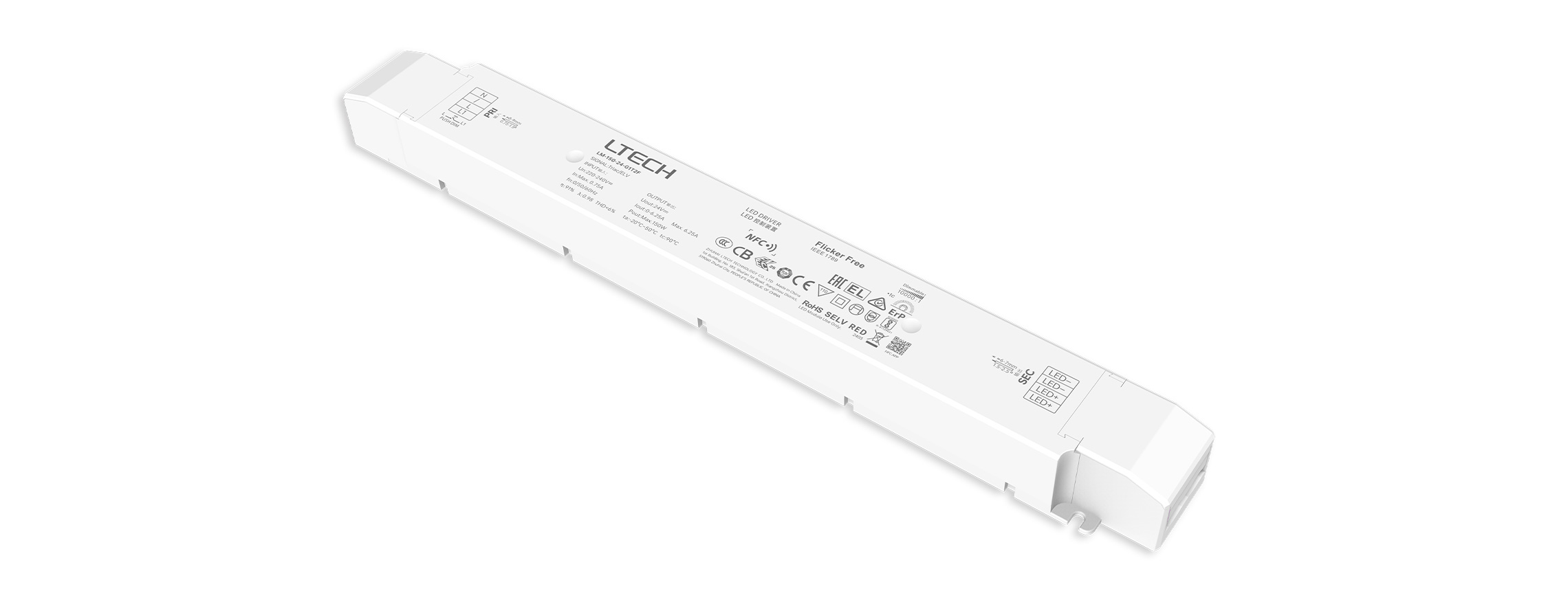 LTECH LM-150-24-G1T2F LED Netzteil 24V DC 150W – Triac und ELV dimmbares Konstantspannungsnetzteil mit Push DIM, NFC-Konfiguration, 3600 Hz PWM flackerfrei, TÜV- und SELV-zertifiziert, IP20