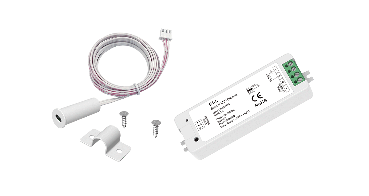 E1-L LED Sensor Dimmer Set mit Bewegungssensor Anschlusskabel Halterung und Schrauben für LED Streifen 12V 24V