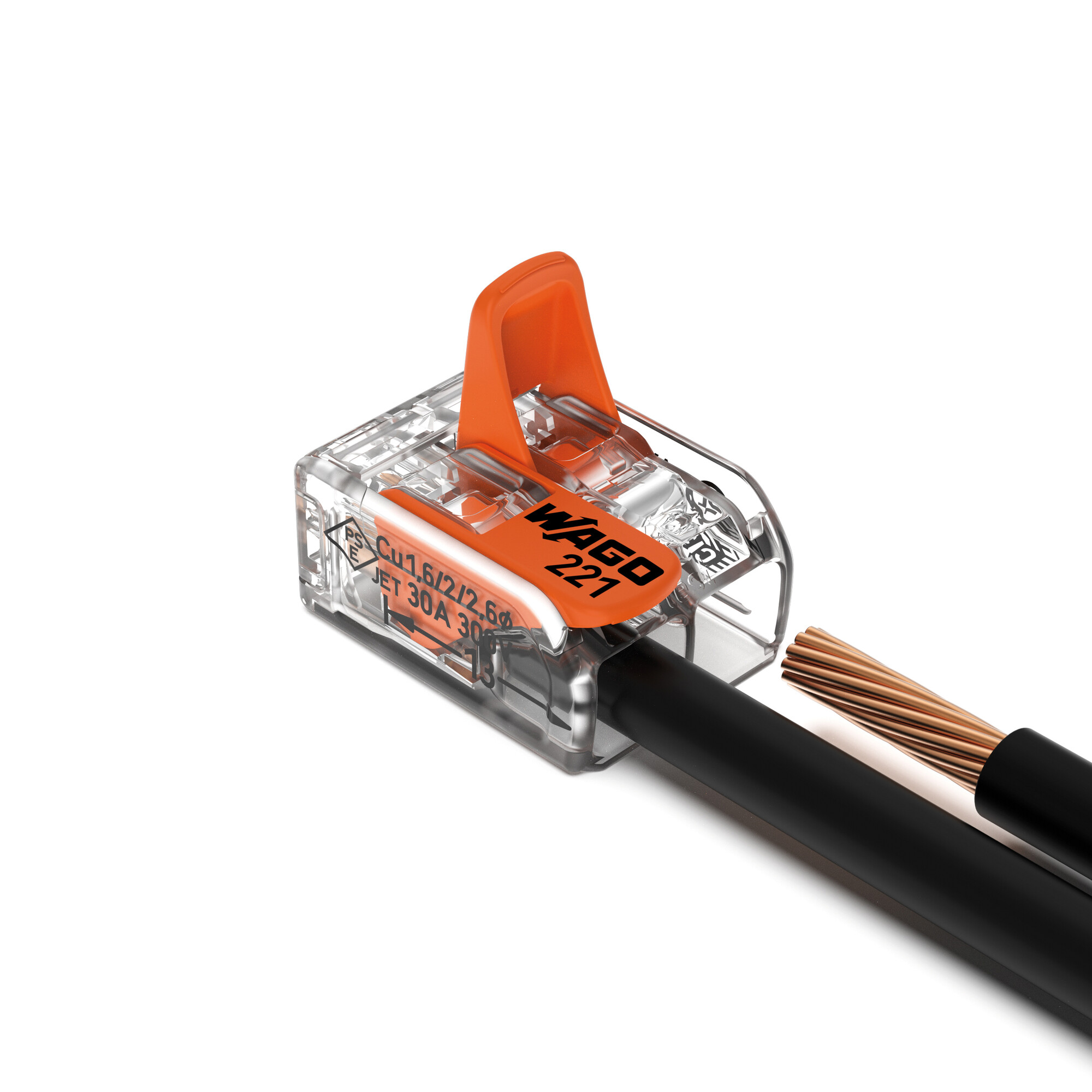 WAGO 221-412 COMPACT Verbindungsklemme – 2-polig, transparent, 0,02–4 mm², 450 V / 32 A
